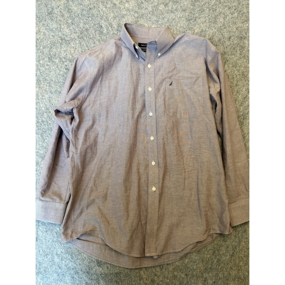 Nautica True Oxford Shirt Mens 15.5 32/33 Classic Fit Purple Button Down Logo